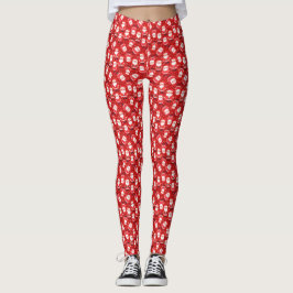 Leggings Santa Rodeada De Copos De Nieve Novedad Roja