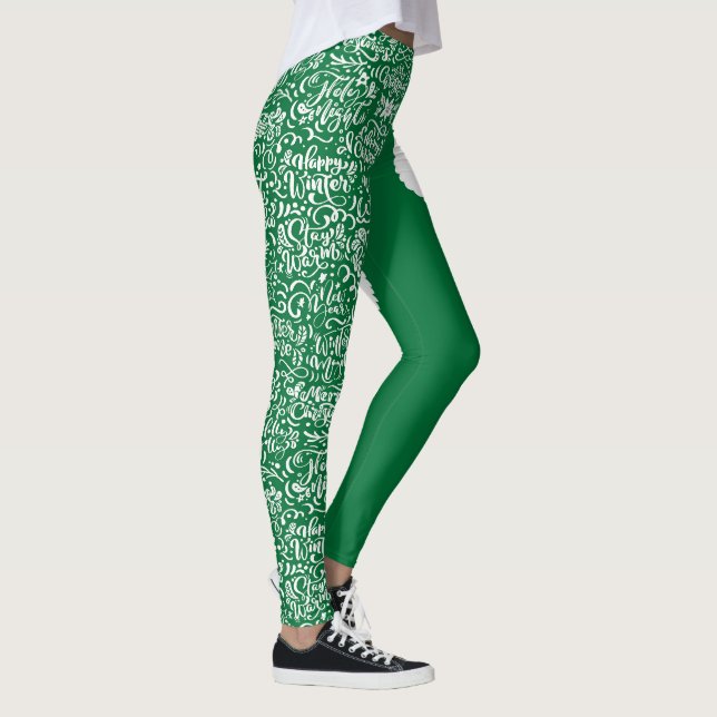 Leggings Santa Verde con arte de cartas (Derecha)