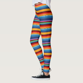 Leggings Sarape rojo mexicano de oro azul