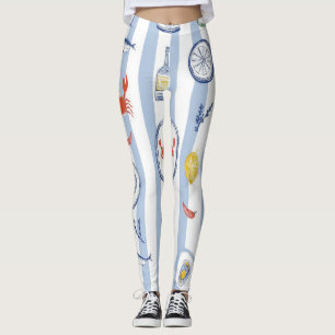 Leggings Sardina de marisco mediterráneo patrón de franja a