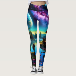Leggings Sasquatch mira al cielo de una cabaña y nebulosa