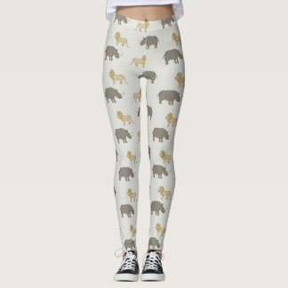 Leggings Savannen-Muster mit Löwen und Nashörnern