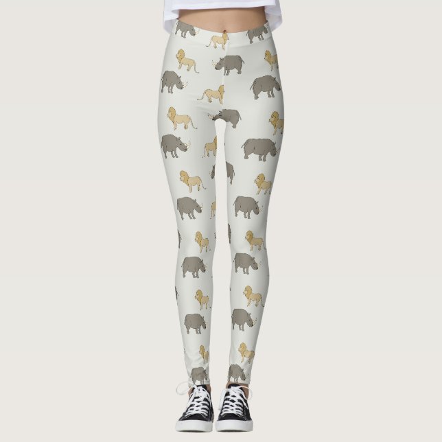 Leggings Savannen-Muster mit Löwen und Nashörnern (Anverso)