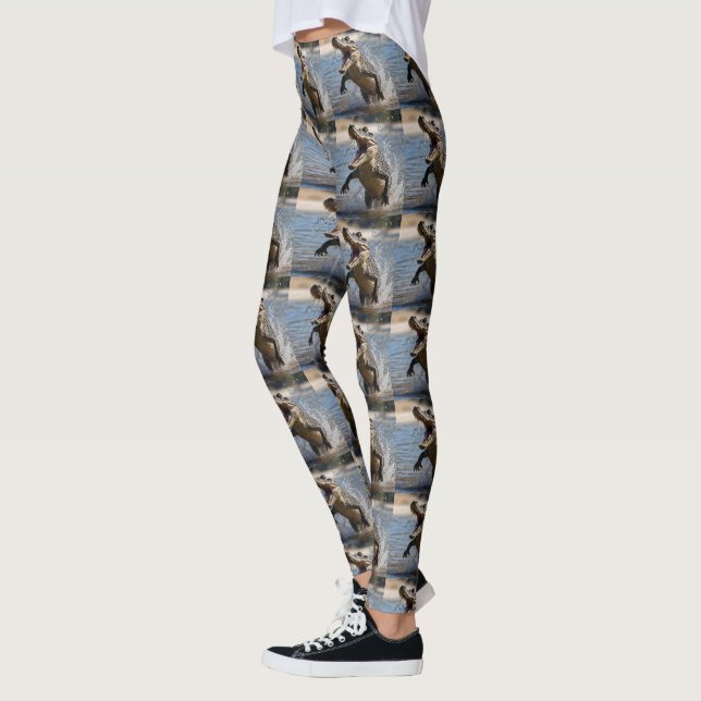 Leggings Scary Jaws: El cocodrilo australiano saltando (Izquierda)