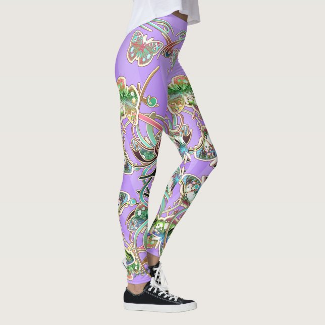 Leggings Schmetterling Ornamente Flieder Strahlen  (Derecha)