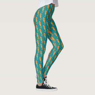 Leggings Seahorse naranja silhouette Patrón simple Náutico