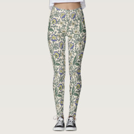 Leggings Seamless blue, yellow, and white floral pattern 