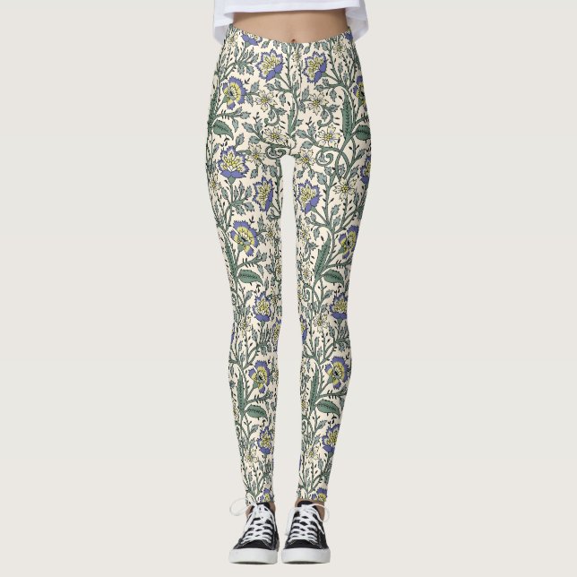 Leggings Seamless blue, yellow, and white floral pattern  (Anverso)