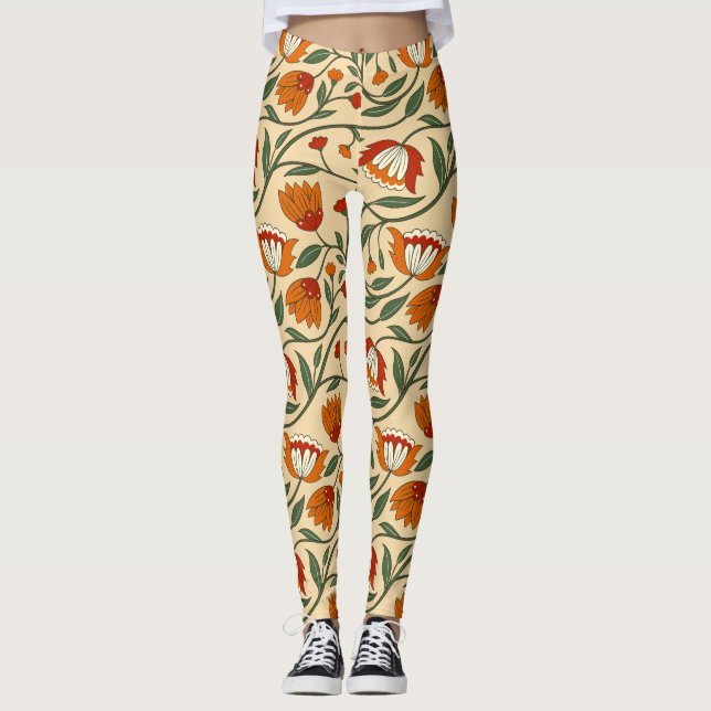 Leggings Seamless floral pattern in beige background (Anverso)