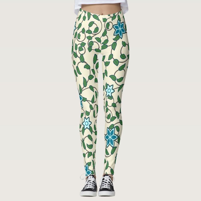 Leggings Seamless floral pattern on beige background (Anverso)