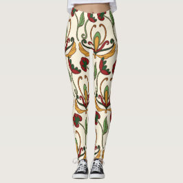Leggings Seamless floral pattern with red and yellow 