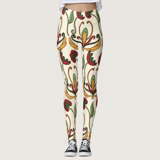 Leggings Seamless floral pattern with red and yellow  (Anverso)
