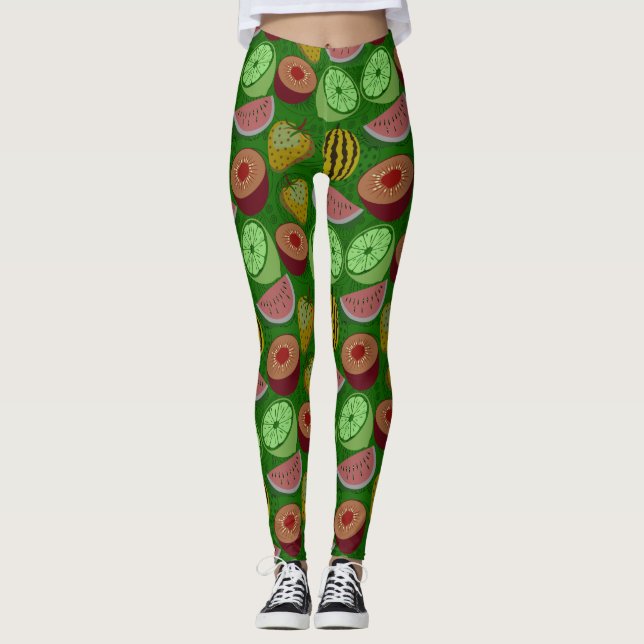 Leggings Seamless pattern tropical fruit & green background (Anverso)