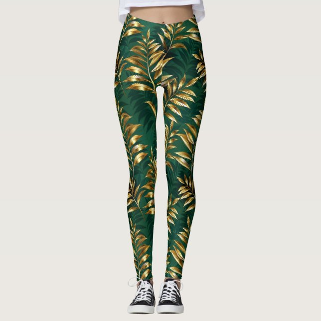 Leggings Seamless pattern with golden ferns (Anverso)
