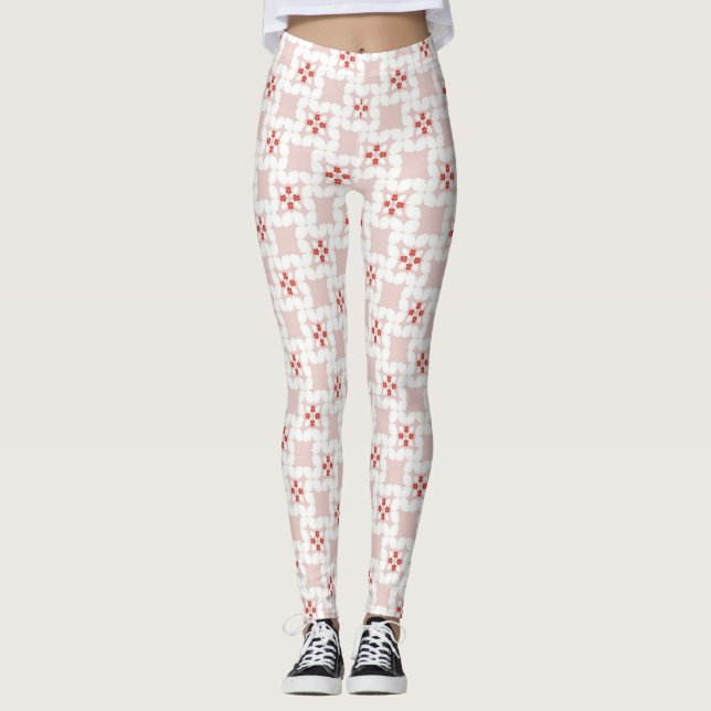 Leggings Seamless Sweet Pastel Pink and White Geometric Flo (Anverso)