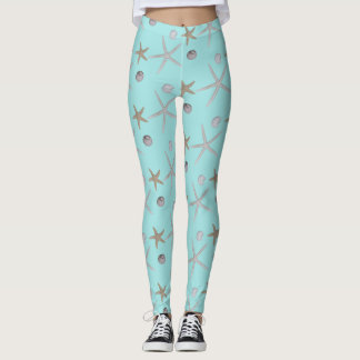 Leggings Seashells y estrellas de mar en las polainas verde