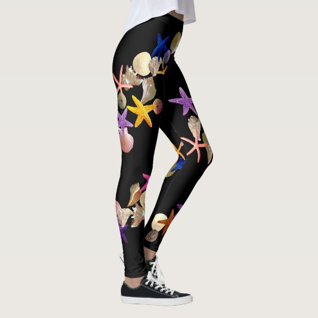 Leggings Seashells y estrellas de mar en negro - polainas (Derecha)