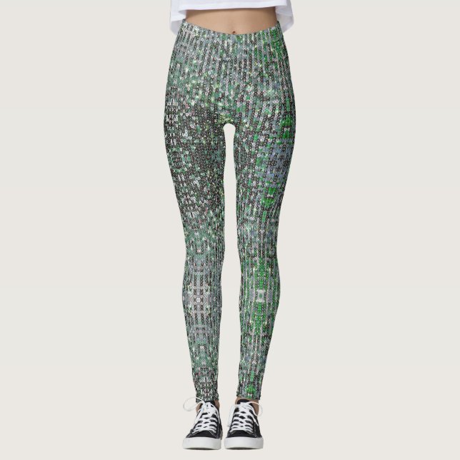 Leggings Secuencias de purpurinas esmeraldas verdes (Anverso)
