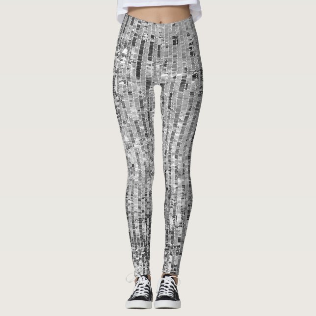 Leggings Secuencias plateadas, fondo glamoroso y transparen (Anverso)