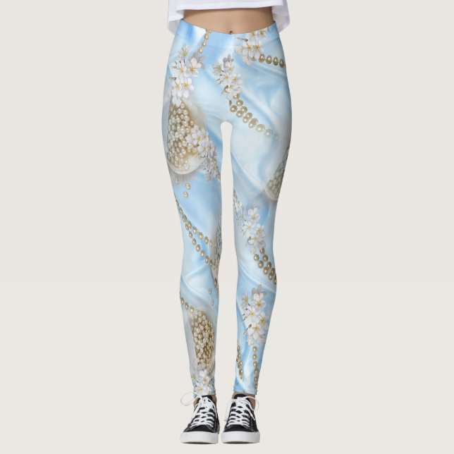 Leggings Seda azul y Perlas de Marfil Champaign (Anverso)