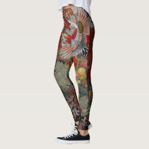 Leggings Seda floral de la grúa de la celebración