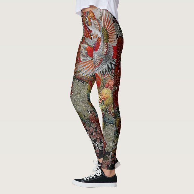Leggings Seda floral de la grúa de la celebración (Izquierda)