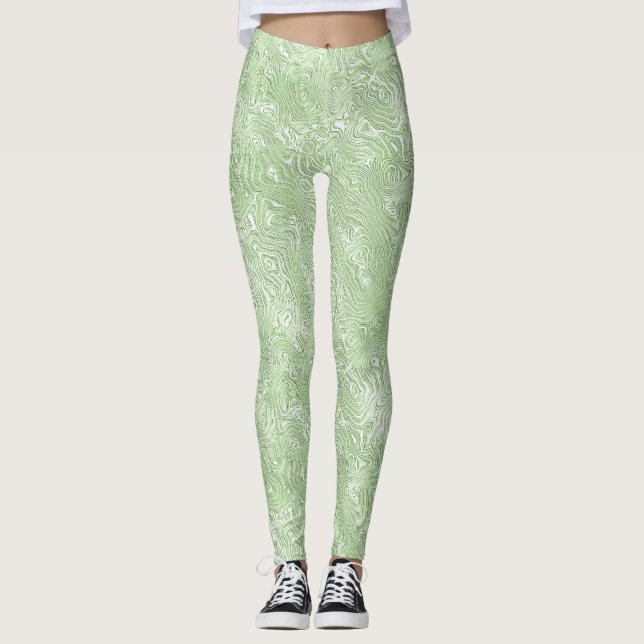 Leggings Seda Moire Pequeño Patrón en Verde Lima (Anverso)