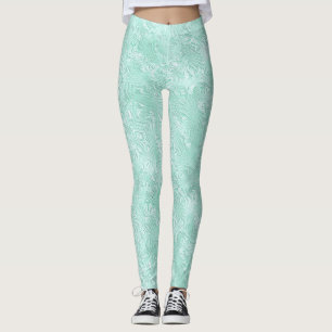 Leggings Seda Moire Pequeño Patrón en Verde Menta