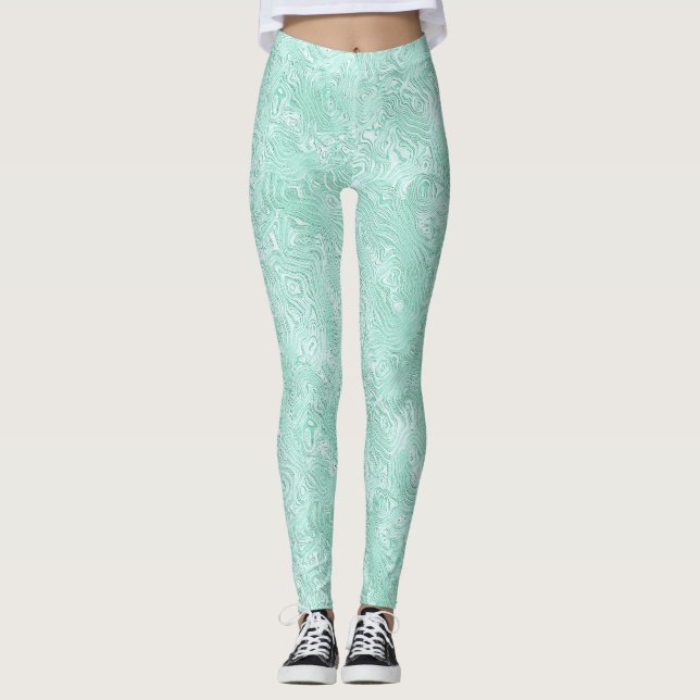 Leggings Seda Moire Pequeño Patrón en Verde Menta (Anverso)
