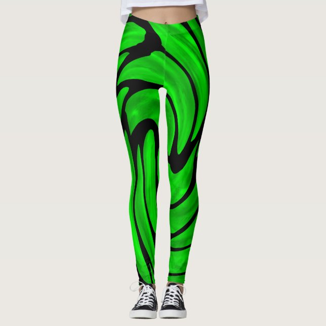 Leggings Seda verde y cuero negro (Anverso)