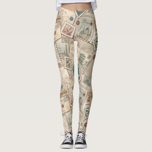 Leggings Sellos Postales Antiguos