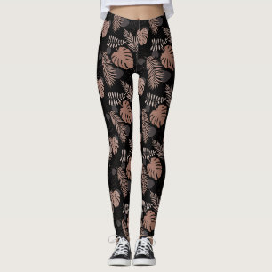 Leggings Selva Monstera Mocha Mousse Carbón negro