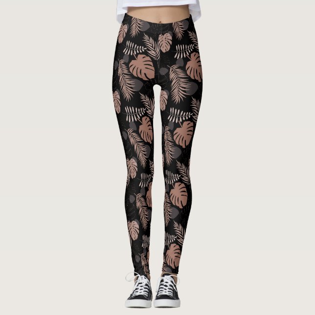 Leggings Selva Monstera Mocha Mousse Carbón negro (Anverso)