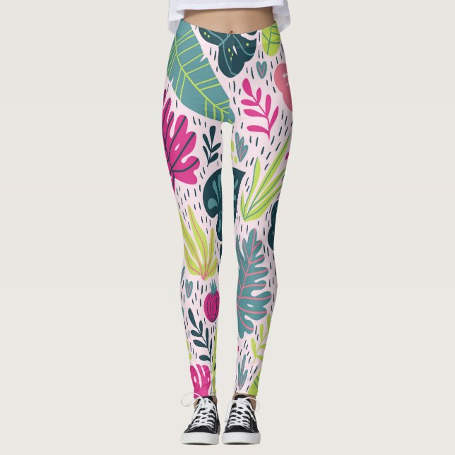 Leggings Selva tropical silvestre, patrón repetido vintage (Anverso)
