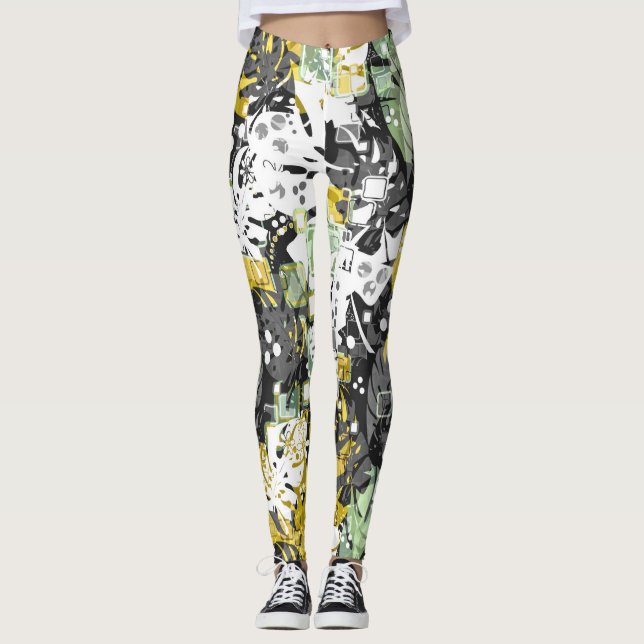 Leggings Selva tropical sin foco hojas exóticas abstractas  (Anverso)