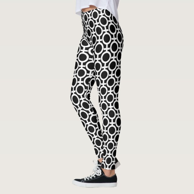 Leggings Señal de mujer blanca patrón vectorial sobre negro (Izquierda)
