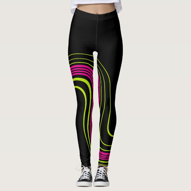 Leggings Sencilla remodelación en verde limón, rosa calient (Anverso)