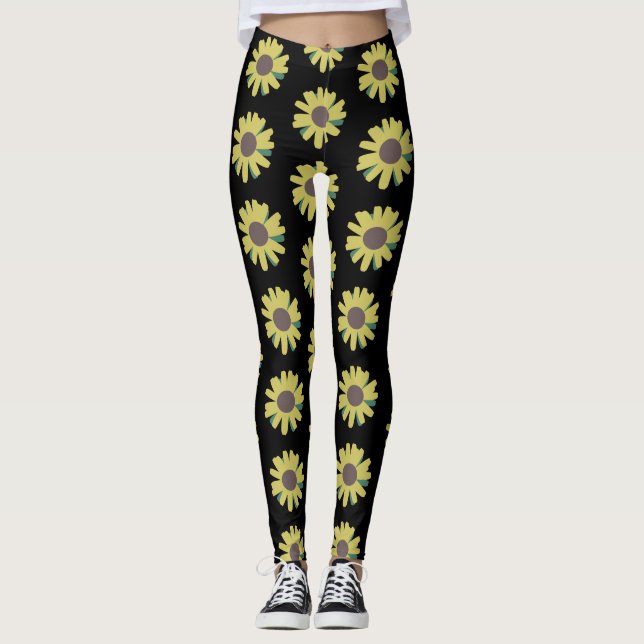 Leggings Sencillo Patrón Botánico de Yoga Girasol Legado (Anverso)