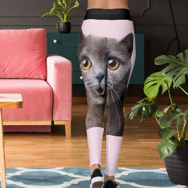 Leggings Señora Gata Loca Personalizada Rosa Negra Rayada