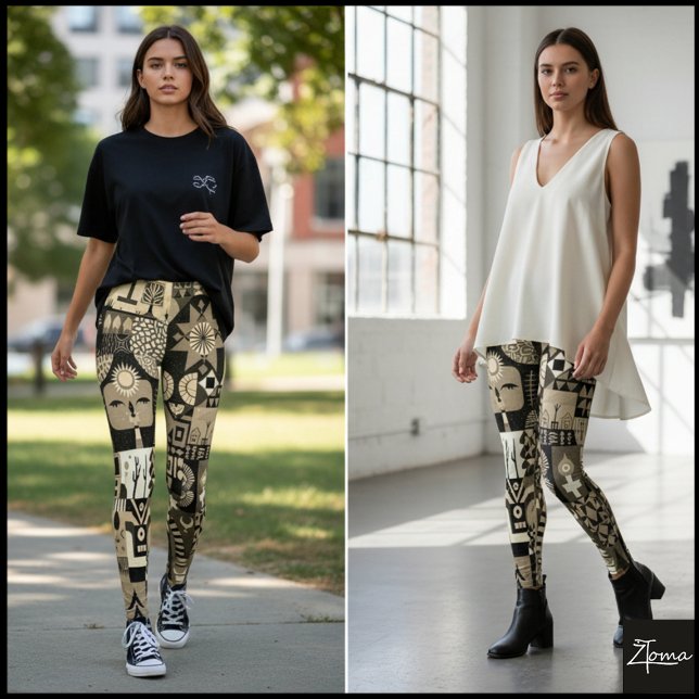 Leggings Sepia Abstract Geometric Folk Art Quilt (Subido por el creador)