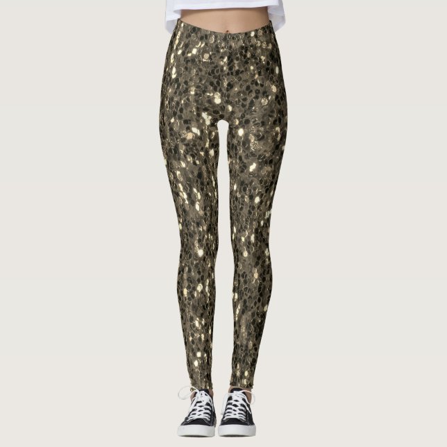 Leggings Sepia de oro marrón chispa purpurina de imitación (Anverso)