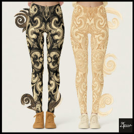 Leggings Sepia Ornamental Filigree Dark Mandala Pattern