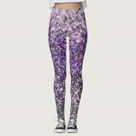 Leggings Sequin Confetti, Purpurina de Plata Morada Girada