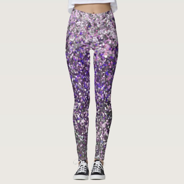 Leggings Sequin Confetti, Purpurina de Plata Morada Girada (Anverso)