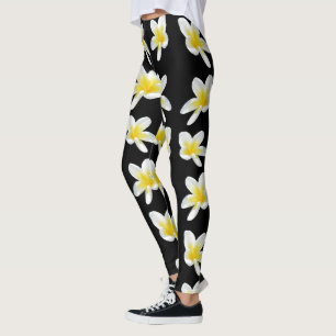 Leggings Serenata de primavera: frangipani amarillo sobre n