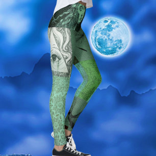 Leggings Serene Green Mxed Motation Meditation Yoga Art