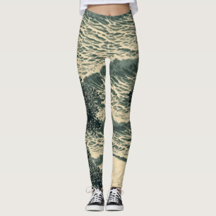 Leggings Serenidad costera: Pintura de corte de linóleo
