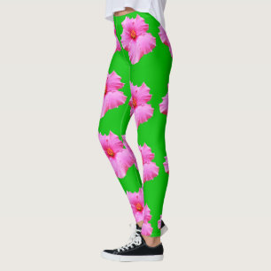 Leggings "Serenidad de Pétalos: Hibisco Rosa sobre Lienzo V