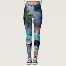 Leggings Serenidad tormentosa: playa con lluvia y viento al