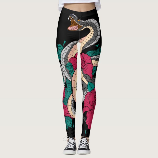 Leggings Serpiente Y Rosa Rojo (Anverso)